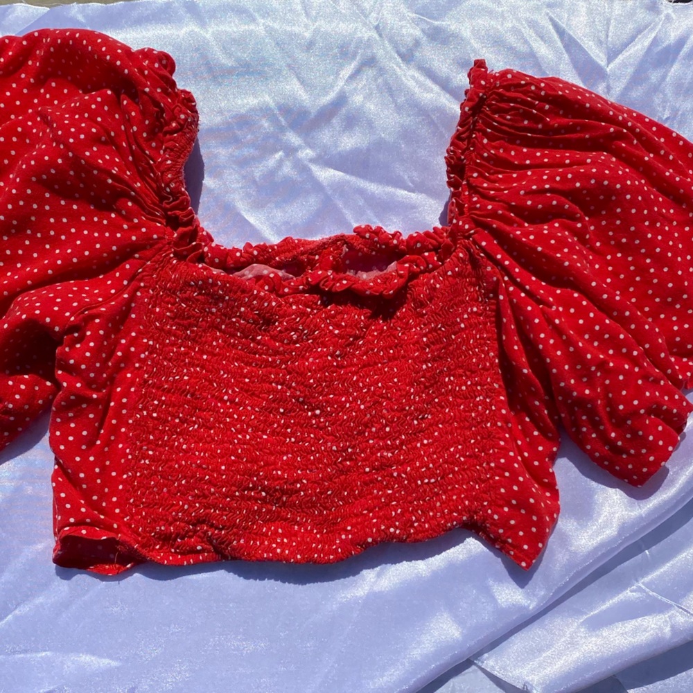 ZARA Red Puff Sleeve Blouse